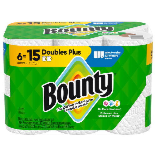 Bounty White 2-Ply Select-A-Size Double Plus Rolls Paper Towels - 6 Each