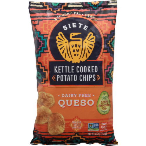 Siete Potato Chips, Queso, Kettle Cooked - 5.5 Ounce