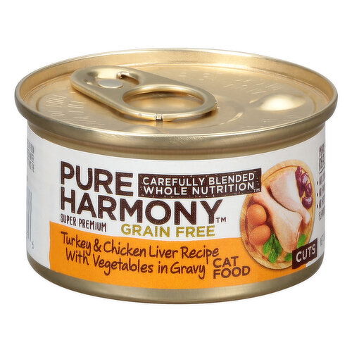 Pure Harmony Cat Food, Grain Free, Super Premium, Turkey & Chicken Liver Recipe with Vegetables in Gravy, Cuts