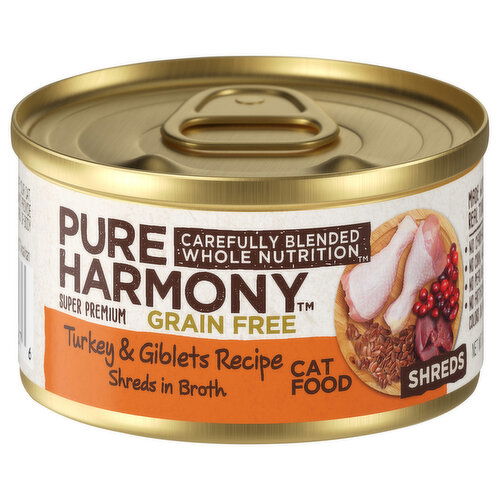 Pure Harmony Cat Food, Grain Free, Turkey & Giblets Recipe Shreds in Broth, Super Premium