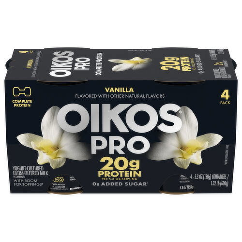 Oikos Pro Yogurt, Cultured, Ultra-Filtered Milk, Vanilla, 4 Pack