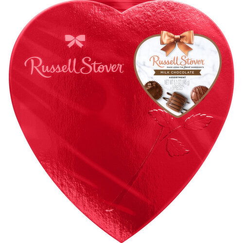 Russell Stover Valentine's Day Red Foil Heart Milk Chocolate Assortment Gift Box