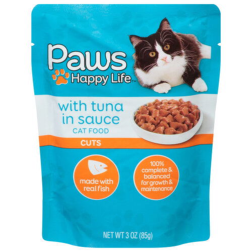 Paws Happy Life Cat Food, With Tuna in Sauce, Cuts