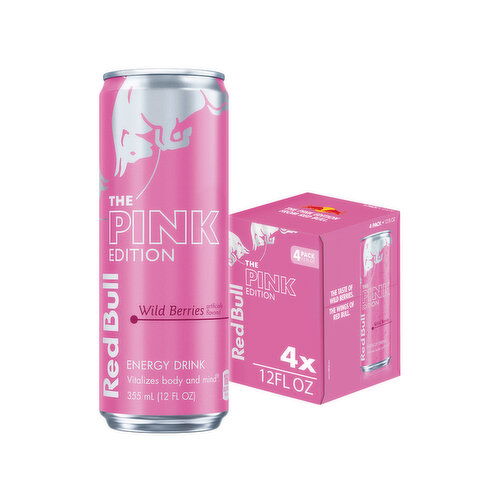 Red Bull Pink Edition Energy Drink, Wild Berries, with 114mg Caffeine, Taurine & B Vitamins - 4 Each