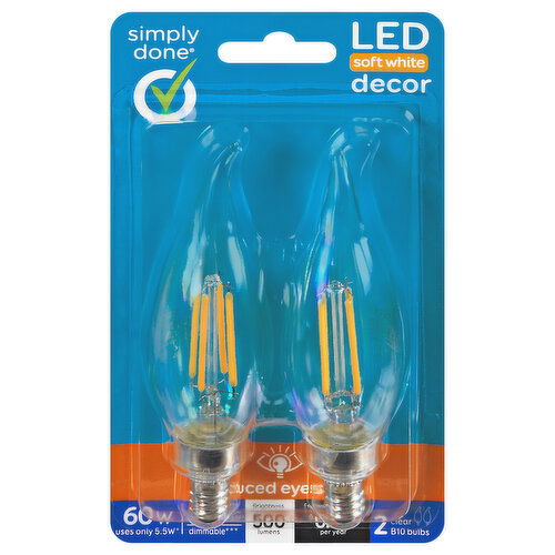 Simply Done LED Soft White Decor 5.5 Watts 500 Lumens Clear B10 Bulbs - 2 Each