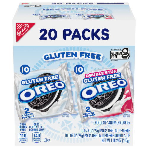 OREO Gluten Free Original & Double Stuf Chocolate Sandwich Cookies Variety Pack, Gluten Free Cookies, 20 Snack Packs (2 Cookies Per Pack)