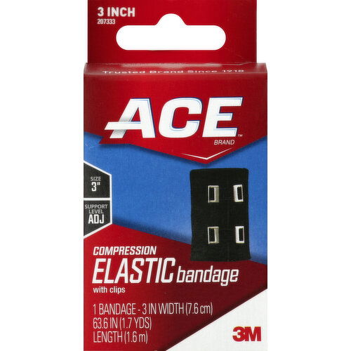 ACE Elastic Bandage, Compression, 3 Inch, with Clips