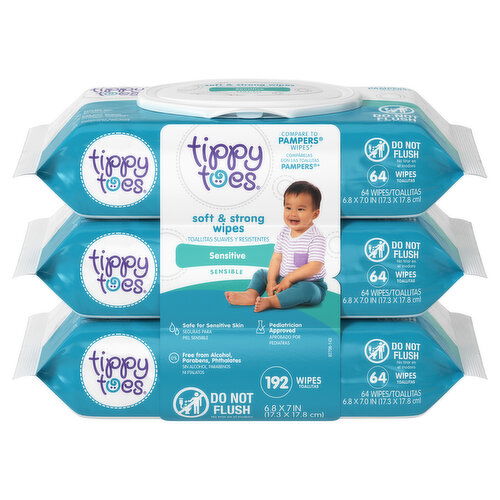 Tippy Toes Wipes, Soft & Strong, Sensitive