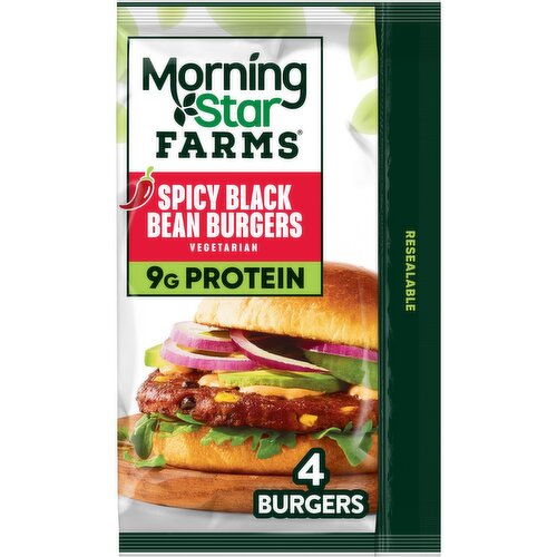 MorningStar Farms Veggie Burgers, Spicy Black Bean - 9.5 Ounce
