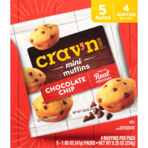 Crav'n Flavor Muffins, Chocolate Chip, Mini, 5 Packs