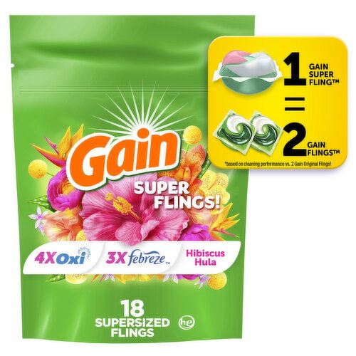 Gain Super Sized Flings Laundry Detergent Pacs, Hibiscus Hula