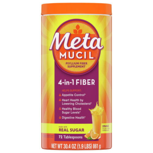 Metamucil Psyllium Fiber Supplement, 4-in-1, Powder, Orange