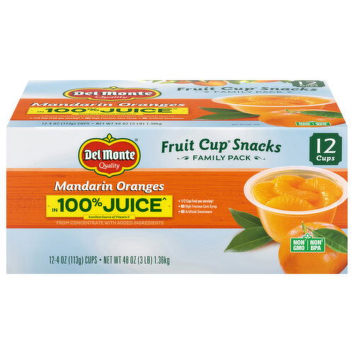 Del Monte Fruit Cup Snacks Mandarin Oranges in 100% Juice Family Pack - 12 Each