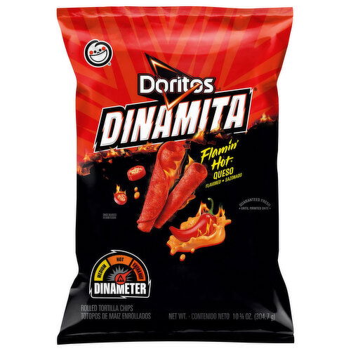 Doritos Tortilla Chips, Flamin' Hot Queso Flavored, Rolled