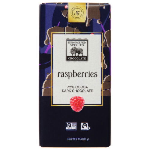 Endangered Species Dark Chocolate, Raspberries, 72% Cocoa