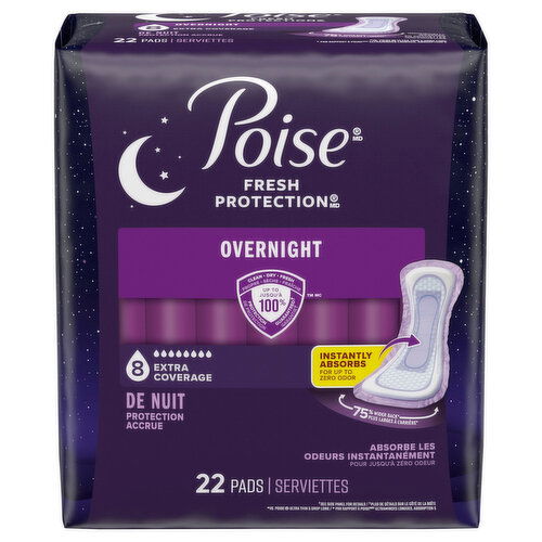 Poise Extra Coverage Overnight Pads - 22 Each