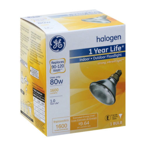 Ge Light Bulb, Halogen, Indoor/Outdoor Floodlight, 80 Watts