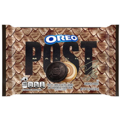 Oreo Sandwich Cookies, Posty's Swirled Salted Caramel and Shortbread Flavor Creme - 10.68 Ounce