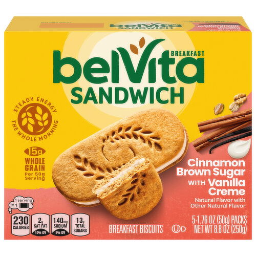 BELVITA belVita Breakfast Sandwich Cinnamon Brown Sugar with Vanilla Creme Breakfast Biscuits, 5 Packs (2 Sandwiches Per Pack)