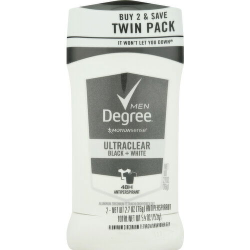 Degree Men Antiperspirant, 48H, Ultra Clear, Black + White, Twin Pack