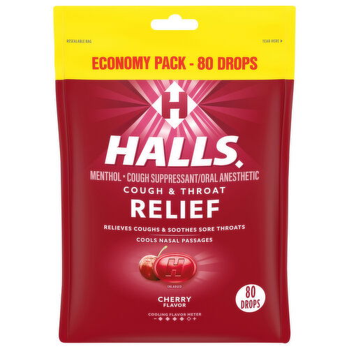 HALLS Relief Cherry Cough Drops, Economy Pack, 80 Drops