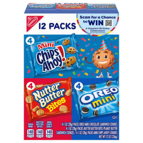 CHIPS AHOY!/NUTTER BUTTER/OREO Nabisco Cookie Variety Pack OREO Mini, Nutter Butter Bites, CHIPS AHOY! Mini, 12 Snack Packs