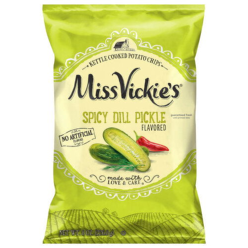 Miss Vickie's Potato Chips, Kettle Cooked, Spicy Dill Pickle Flavored - 8 Ounce