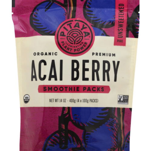 Pitaya Acai Berry, Organic, Unsweetened, Smoothie Packs