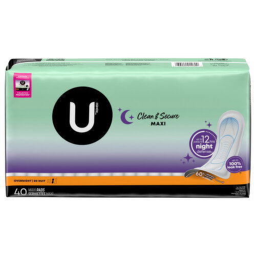 U by Kotex Pads, Clean & Secure, Maxi, Overnight