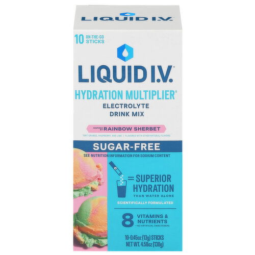 Liquid I.V. Hydration Multiplier Sugar-Free Rainbow Sherbet Electrolyte Drink Mix - 10 Each