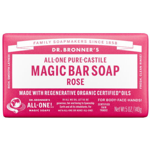 Dr. Bronner's Magic Bar Soap, Pure-Castile, All-One, Rose