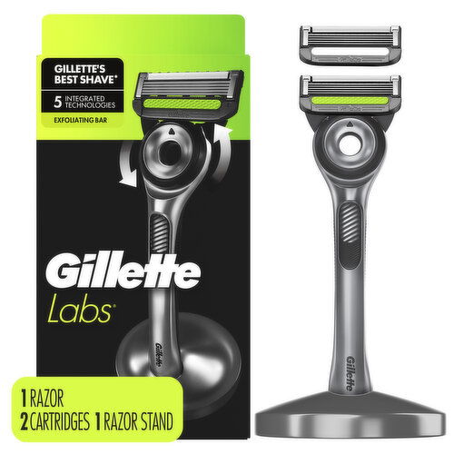 Gillette GilletteLabs with Exfoliating Bar Razor Handle, 2 Refills, 1 Stand