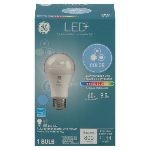 GE Light Bulb, LED+, Color, 9.5 Watts