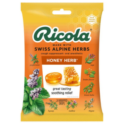 Ricola Cough Suppressant, Honey Herb, Drops