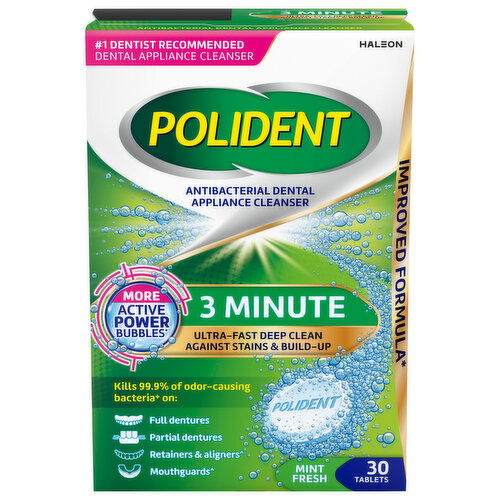 Polident Antibacterial Dental Appliance Cleanser, Mint Fresh, Tablets