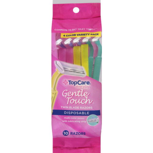 TopCare Razors, Twin Blade, Disposable, 4 Color Variety Pack