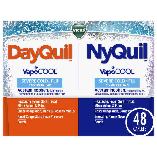 Vicks Cold & Flu + Congestion, Severe, Dayquil/Nyquil, Coated Caplets