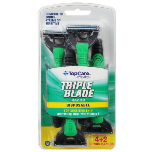 TopCare Razor, Triple Blade, Disposable - 6 Each