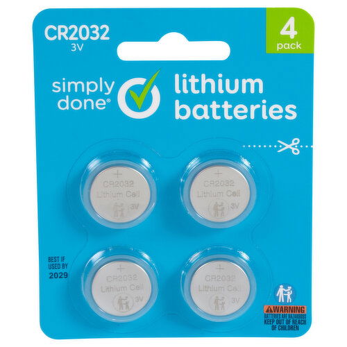 Simply Done Batteries, Lithium, CR2032 3V, 4 Pack