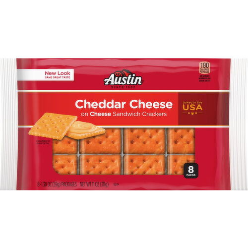 Austin Cheese Sandwich Crackers, Cheddar, 8 Pack