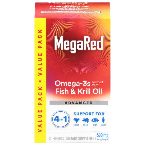 MegaRed 4 in 1 Advanced Omega-3s Softgels 500 mg Fish & Krill Oil Value Pack - 80 Each