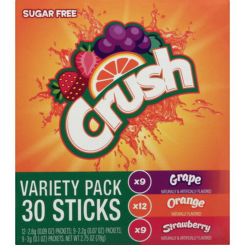 Crush Drink Mix Packets, Sugar Free, On The Go, Variety Pack