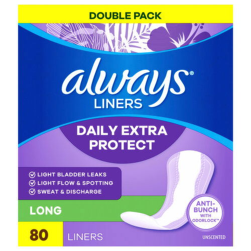 Always Liners, Daily Extra Protect, Long, Unscented, Double Pack