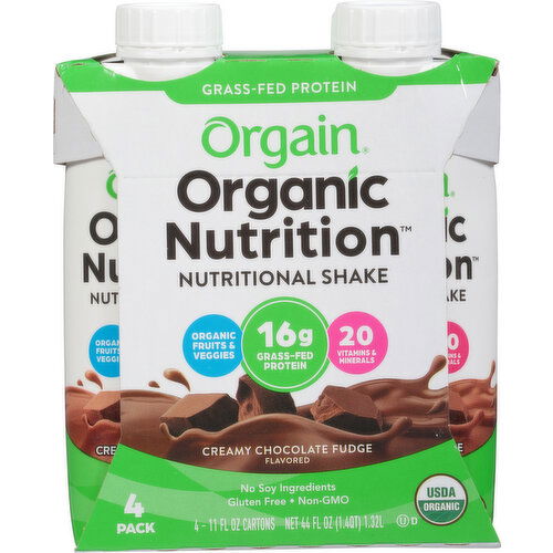 Orgain Nutritional Shake, Creamy Chocolate Fudge Flavored, 4 Pack