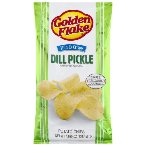 Golden Flake Potato Chips, Dill Pickle, Thin & Crispy - 4.625 Ounce
