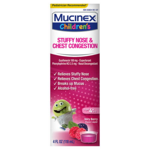 Mucinex Stuffy Nose & Chest Congestion, Liquid, Very Berry Flavor, Children's