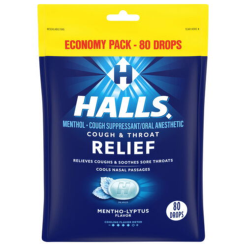 HALLS Relief Mentho-Lyptus Cough Drops, Economy Pack, 80 Drops