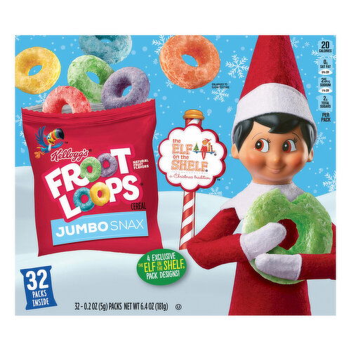 Froot Loops Cereal, Natural Fruit Flavors, Jumbo Snax, 32 Pack