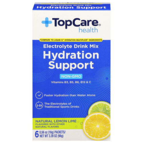 TopCare Electrolyte Drink Mix, Hydration Support, Natural Lemon Lime - 6 Each