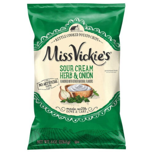 Miss Vickie's Potato Chips, Sour Cream Herb & Onion, Kettle Cooked - 8 Ounce